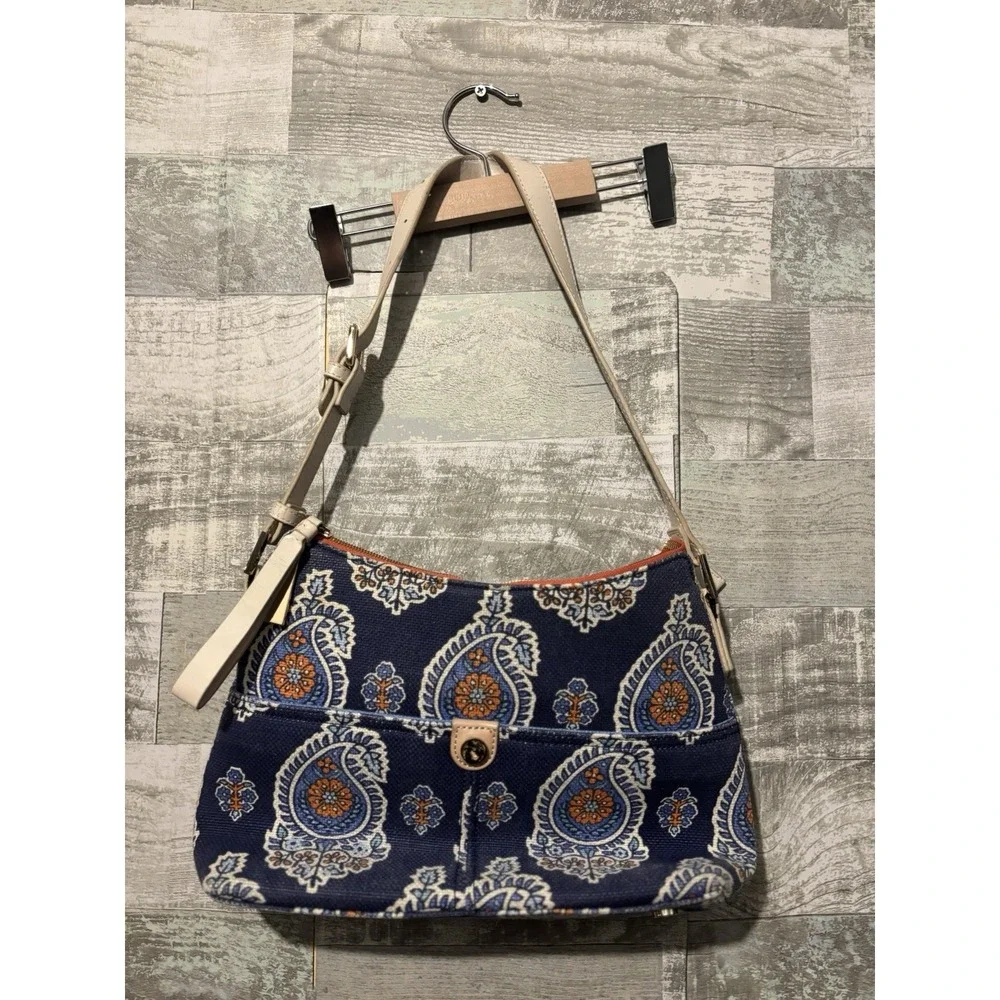 Spartina 449 Bag Purse Daufuskie Island Linen Leather Blue Orange Paisley